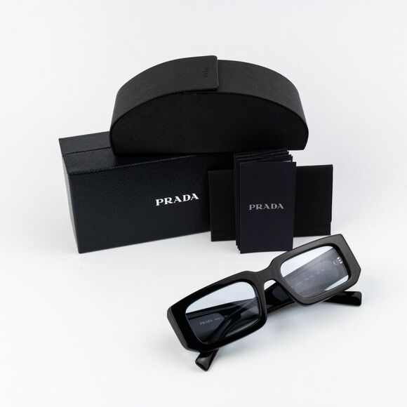 NEW Prada PR06YS 16K10L Black Cielo Blue Rectangle Unisex Sunglasses - Picture 10 of 11